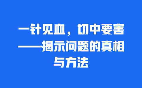 一针见血，切中要害——揭示问题的真相与方法