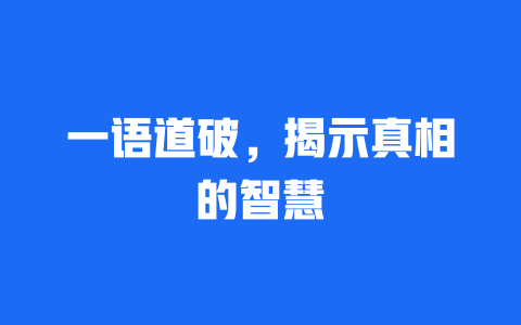 一语道破，揭示真相的智慧