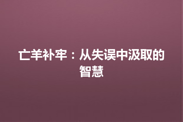 亡羊补牢：从失误中汲取的智慧