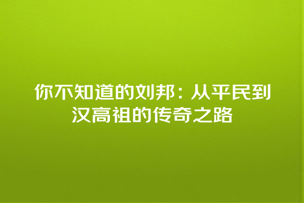 你不知道的刘邦：从平民到汉高祖的传奇之路