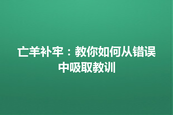 亡羊补牢：教你如何从错误中吸取教训