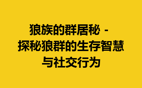 狼族的群居秘 – 探秘狼群的生存智慧与社交行为