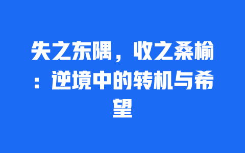 失之东隅，收之桑榆：逆境中的转机与希望