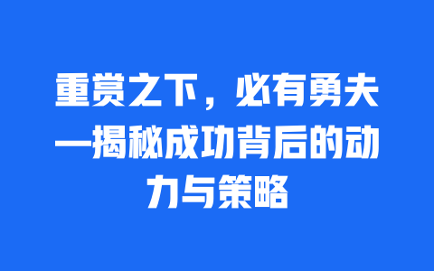 重赏之下，必有勇夫—揭秘成功背后的动力与策略