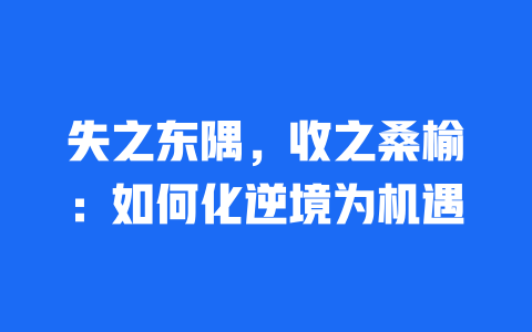 失之东隅，收之桑榆：如何化逆境为机遇