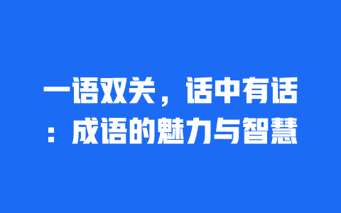 一语双关，话中有话：成语的魅力与智慧