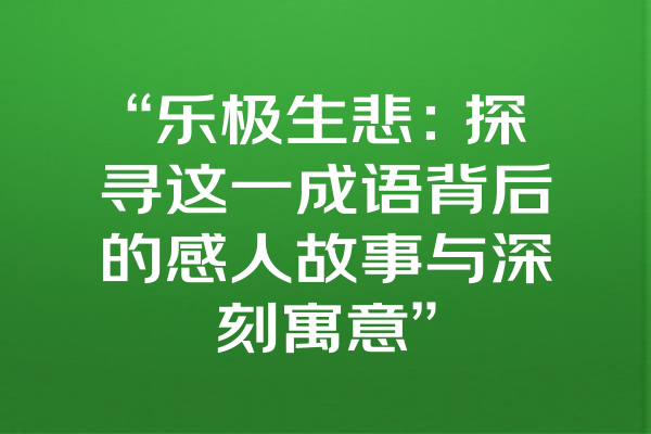 “乐极生悲：探寻这一成语背后的感人故事与深刻寓意”